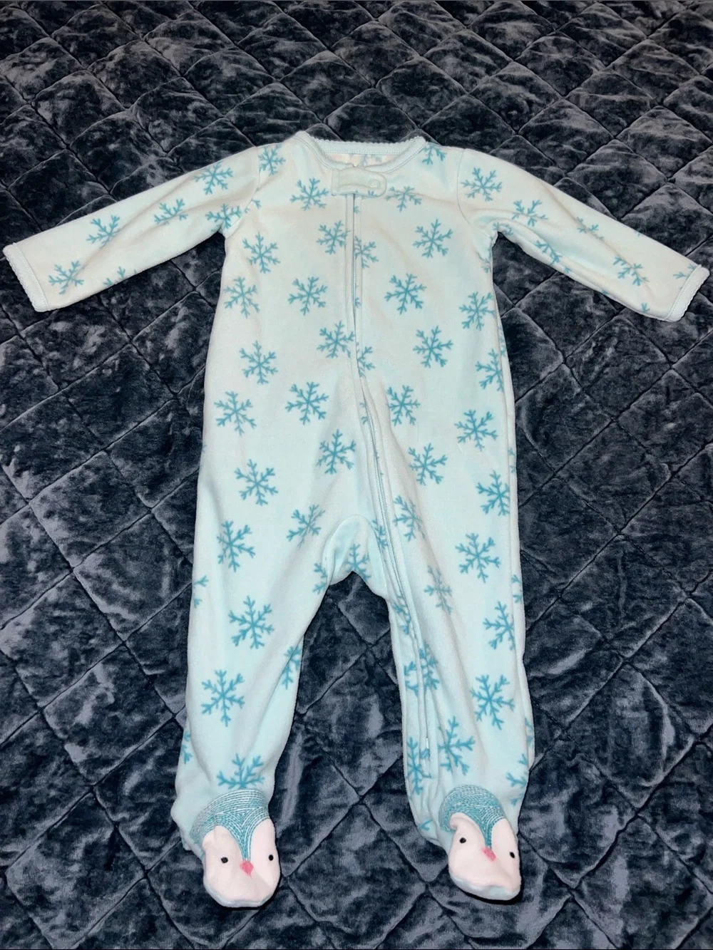 Carter's Light Blue Snowflake Fleece Footed One-Piece